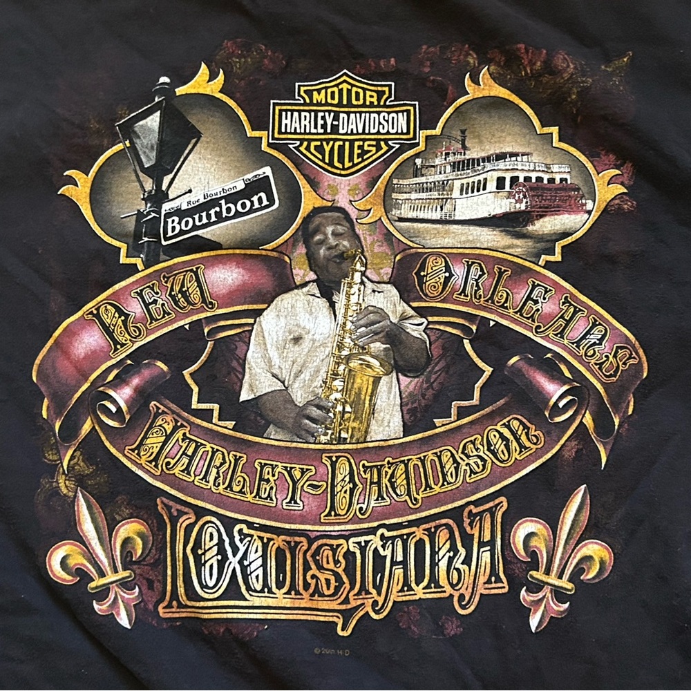 Harley-Davidson New Orleans Graphic Tee jazz player bourbon street size XL